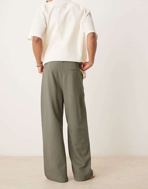 Asos ASOS DESIGN Horseshoe Smart Trousers In Khaki Twill