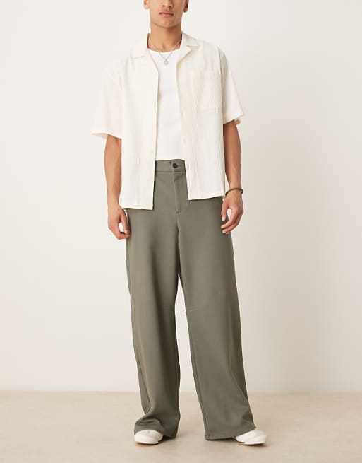 asos ASOS DESIGN horseshoe smart trousers in khaki twill