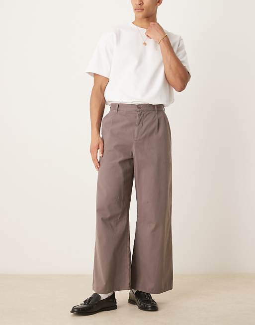 asos ASOS DESIGN horseshoe smart trousers with front pleat in brown