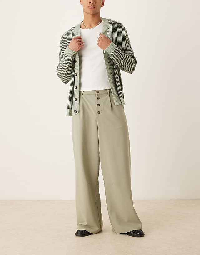 Asos ASOS DESIGN Horseshoe Trouser With Pinstripe In Sage