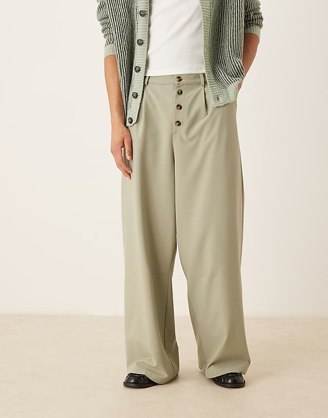 asos ASOS DESIGN horseshoe trouser with pinstripe in sage