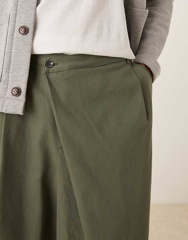 Asos ASOS DESIGN Horseshoe Trousers With Wrap Detail In Green