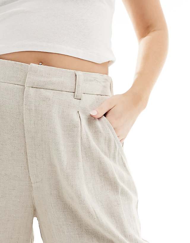 Asos ASOS DESIGN Hourglass Relaxed Straight Leg Trousers With Linen In Natural