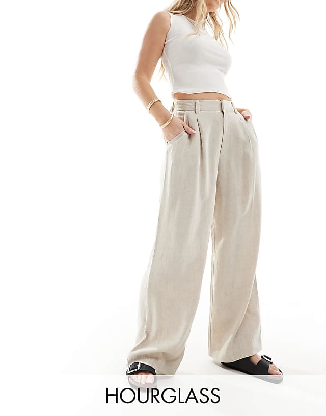 asos ASOS DESIGN Hourglass relaxed straight leg trousers with linen in natural