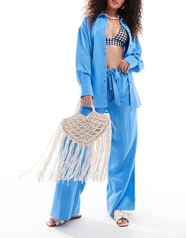 Asos ASOS DESIGN Isabel Mix & Match Linen Beachwear In Blue