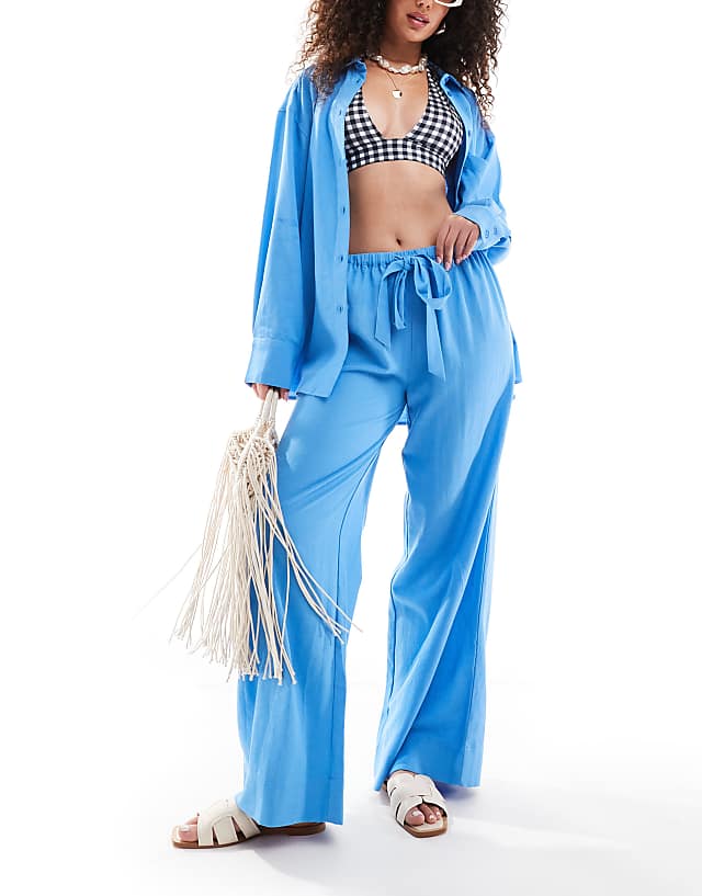 Asos ASOS DESIGN Isabel Mix & Match Linen Beachwear In Blue