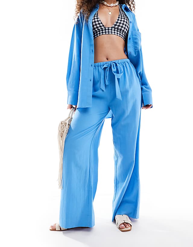 asos ASOS DESIGN Isabel mix & match linen beachwear in blue