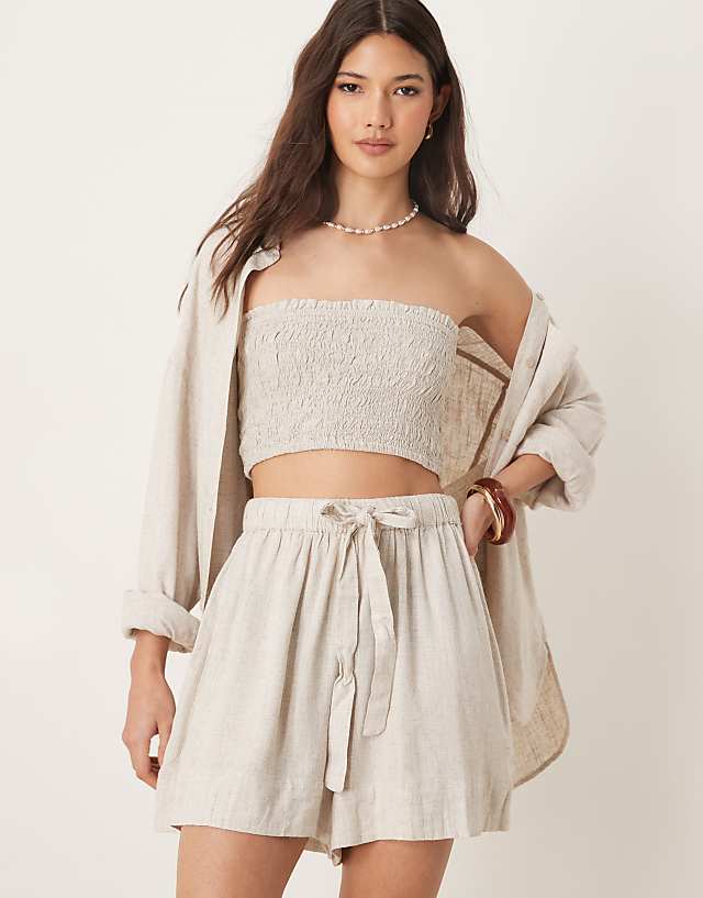 Asos ASOS DESIGN Isabel Mix & Match Linen Look Beach Co-ord In Neutral