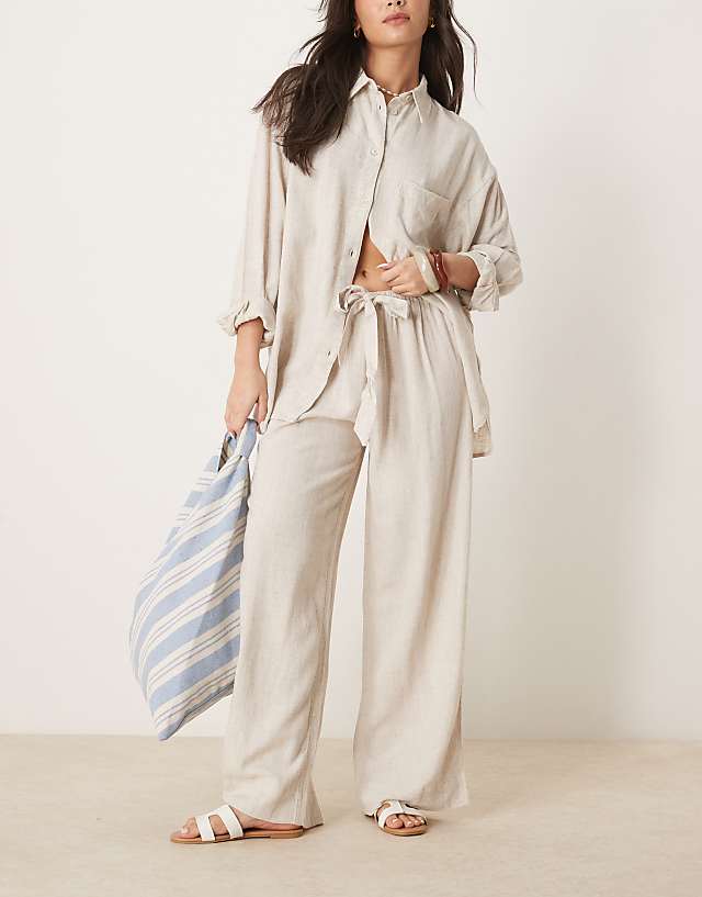 Asos ASOS DESIGN Isabel Mix & Match Linen Look Beach Co-ord In Neutral