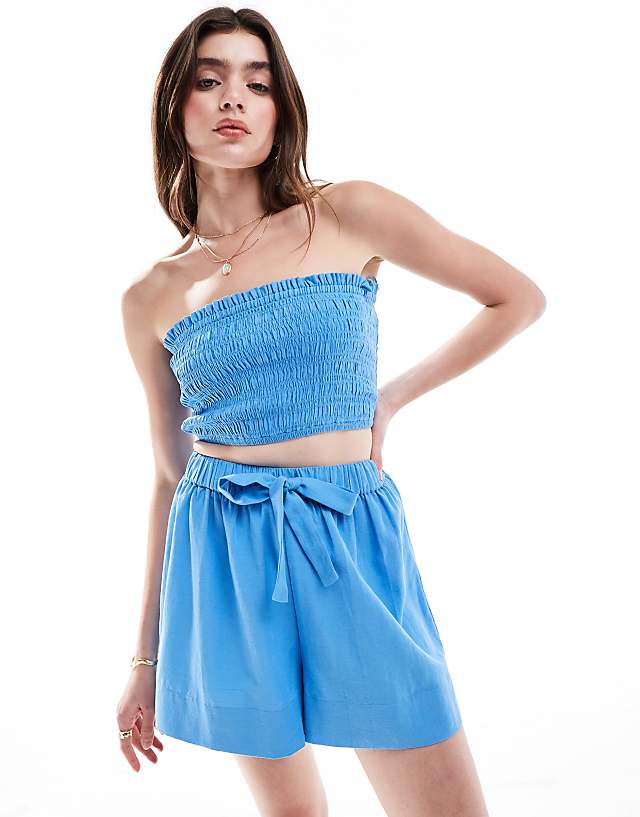 Asos ASOS DESIGN Isabel Mix & Match Linen Look Beach Short In Blue