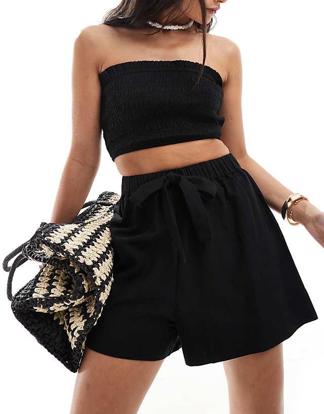 Asos ASOS DESIGN Isabel Mix & Match Linen Look Beach Short In Black