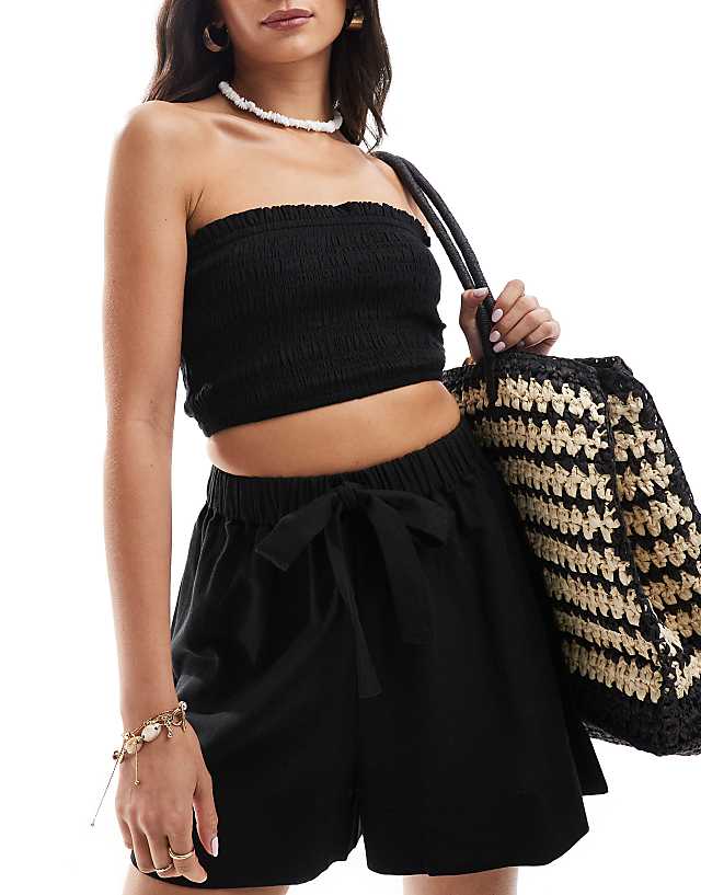 Asos ASOS DESIGN Isabel Mix & Match Linen Look Beach Short In Black