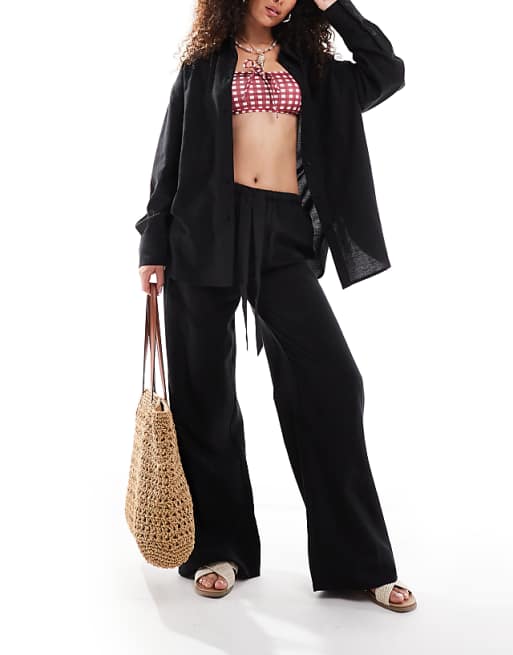 asos ASOS DESIGN Isabel mix & match linen look beach short in black