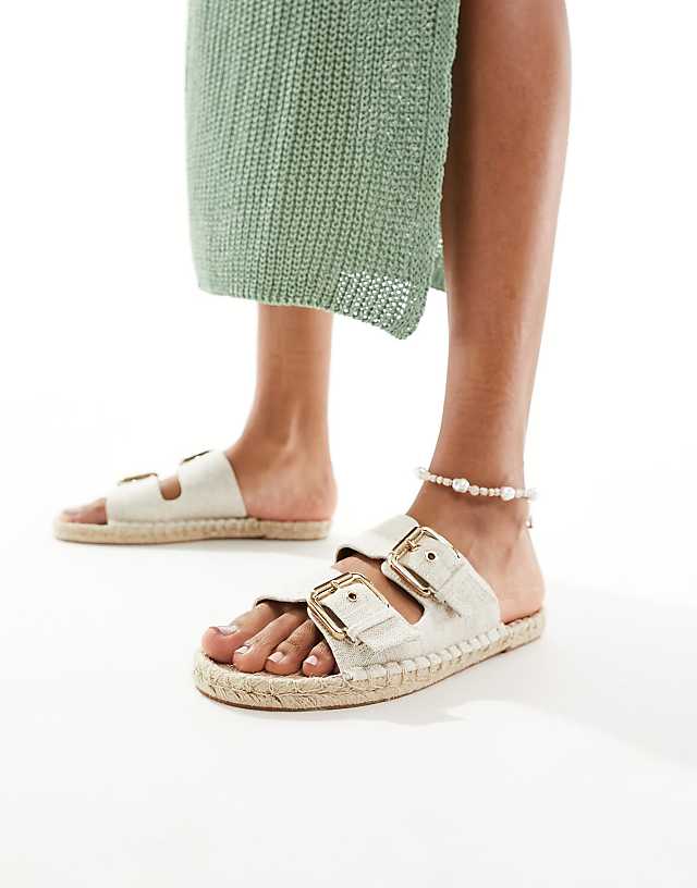 Asos ASOS DESIGN Jada Double Buckle Espadrille Mules In Natural Linen
