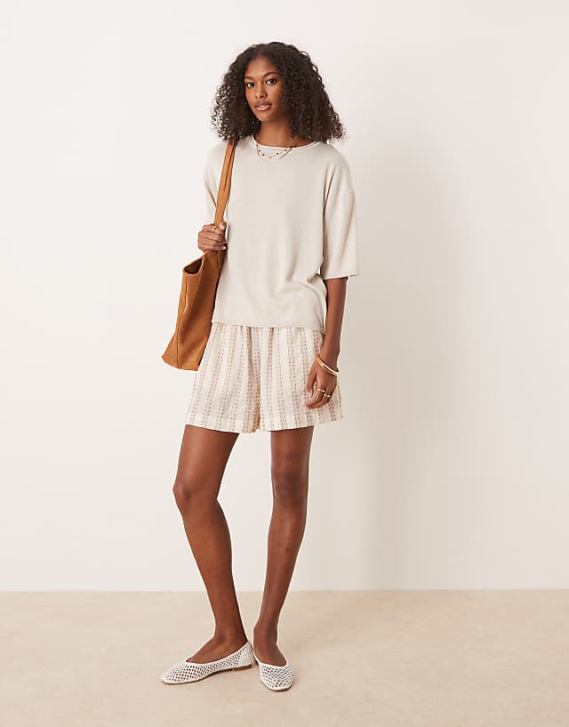 Asos ASOS DESIGN Knitted Relaxed T-shirt In Linen Mix In Stone