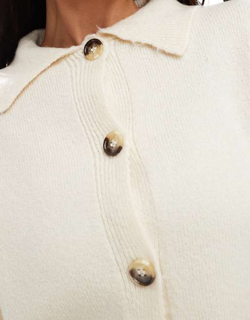 Asos ASOS DESIGN Knitted Short Sleeve Shirt Cardigan In Cream