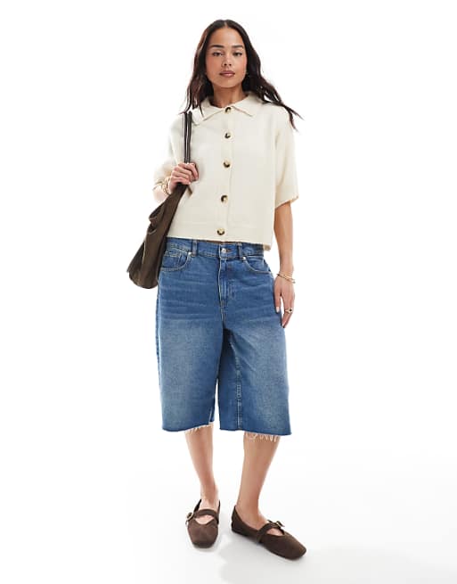 Asos ASOS DESIGN Knitted Short Sleeve Shirt Cardigan In Cream