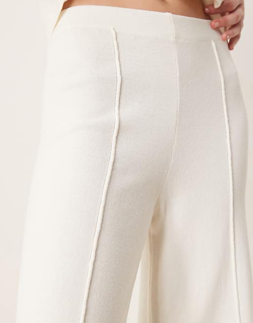 Asos ASOS DESIGN Knitted Structured Wide Leg Trouser With Seam Front Detail In Cream