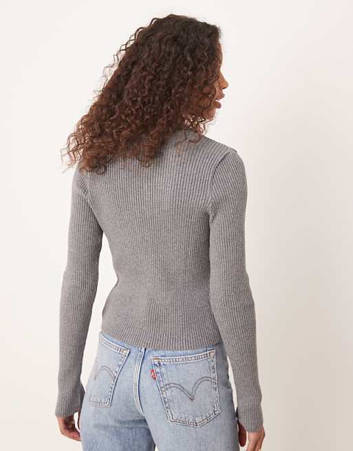 Asos ASOS DESIGN Knitted V Neck Rib Cardigan In Grey