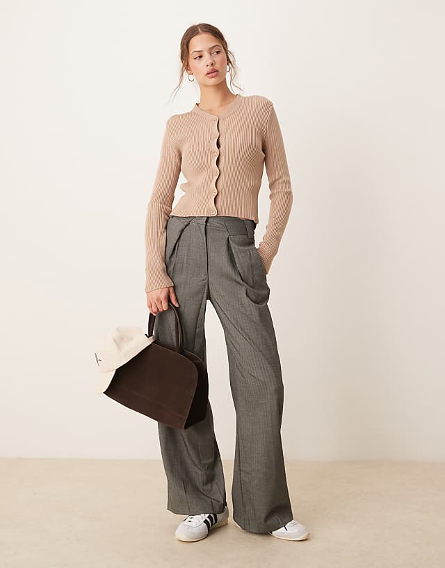 Asos ASOS DESIGN Knitted V Neck Rib Cardigan In Mocha