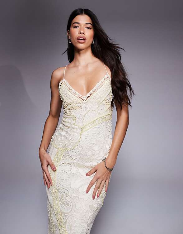 Asos ASOS DESIGN Lace Applique Embellished Cami Maxi In Yellow