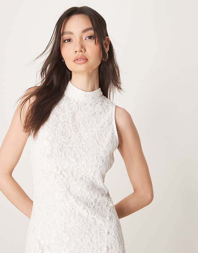 Asos ASOS DESIGN Lace High Neck Sleeveless Maxi Dress In White
