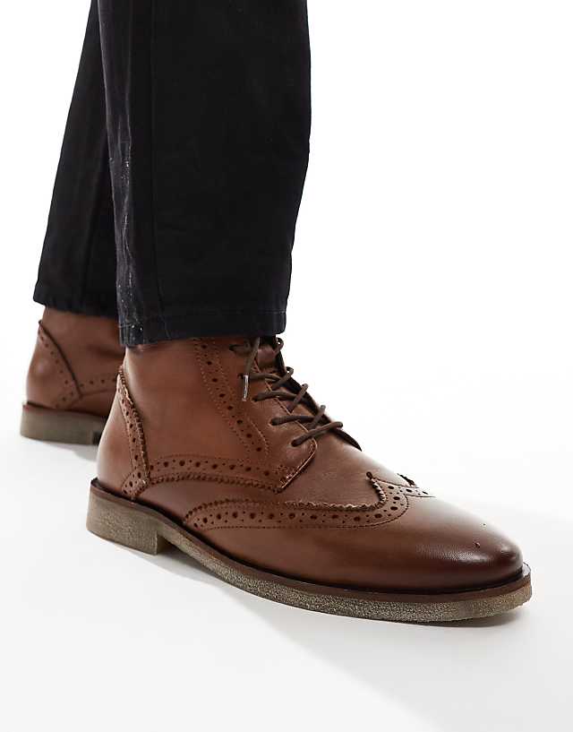 asos ASOS DESIGN lace up brogue boots in tan leather with natural sole