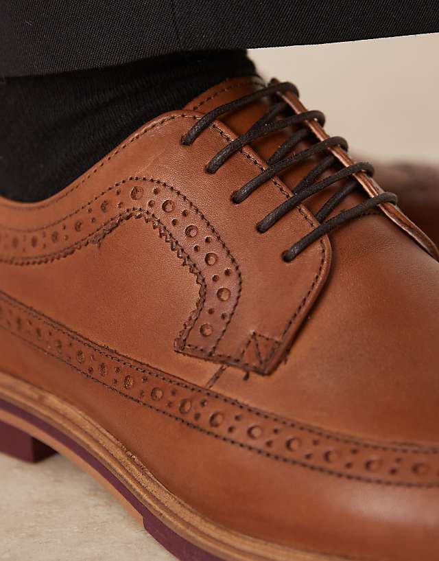 Asos ASOS DESIGN Lace Up Brogue Derby In Tan Leather