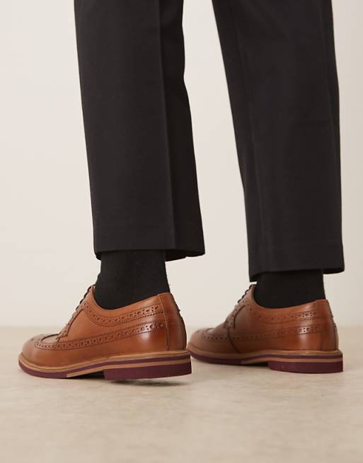 Asos ASOS DESIGN Lace Up Brogue Derby In Tan Leather