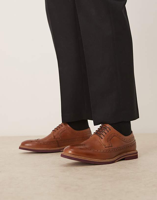 Asos ASOS DESIGN Lace Up Brogue Derby In Tan Leather