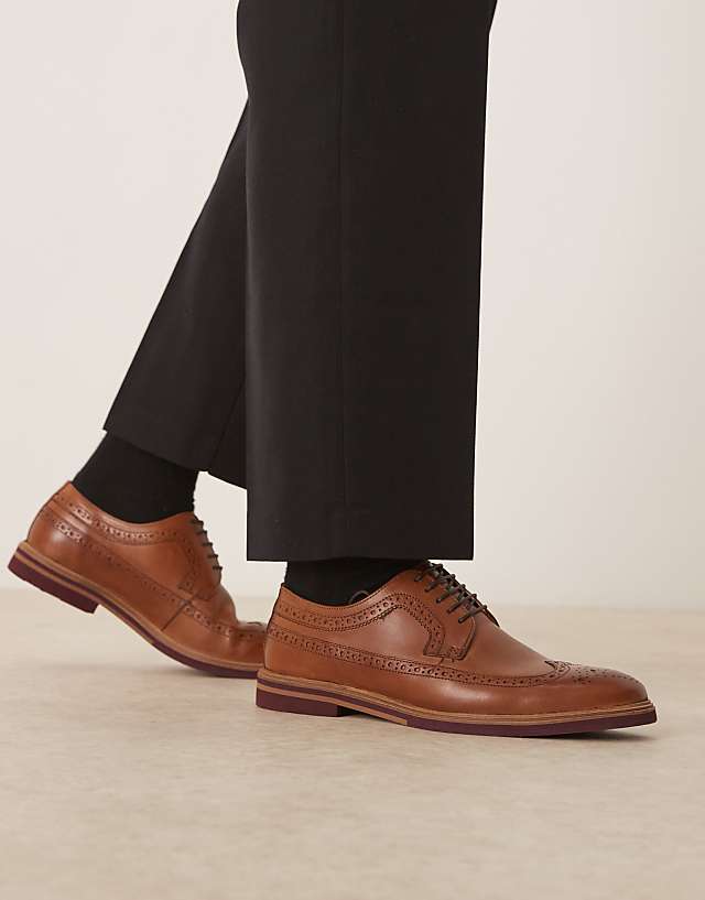 asos ASOS DESIGN lace up brogue derby in tan leather