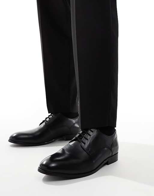 Asos ASOS DESIGN Lace Up Derby Shoes In Black Leather