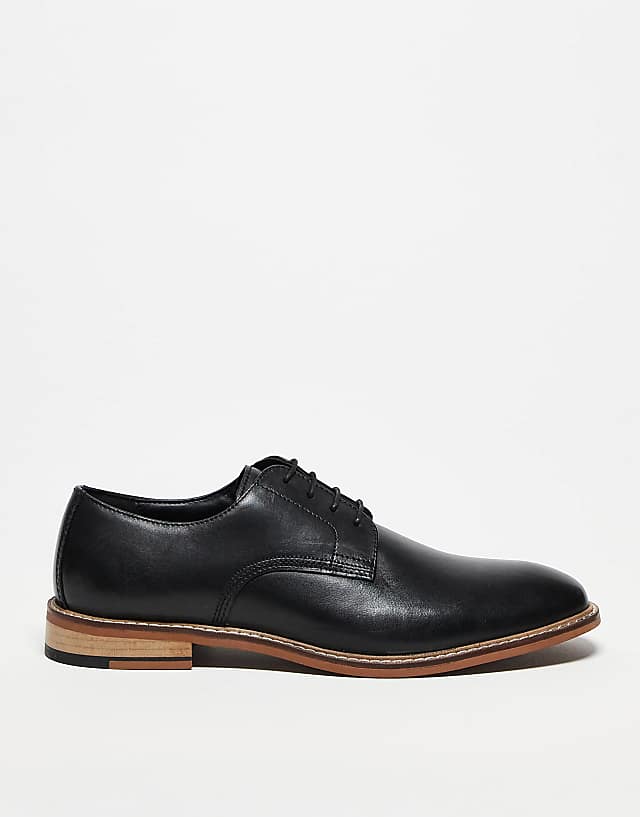 Asos ASOS DESIGN Lace Up Derby Shoes In Black Leather