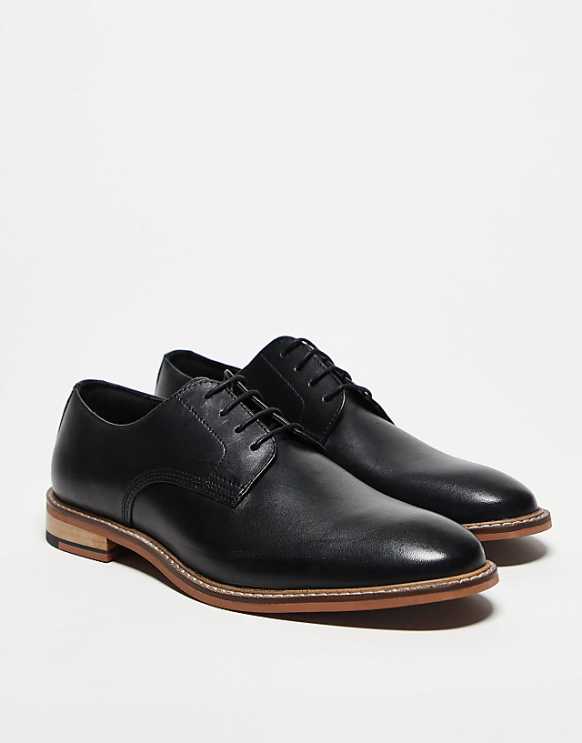 asos ASOS DESIGN lace up derby shoes in black leather