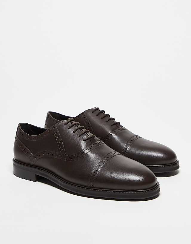 asos ASOS DESIGN lace up oxford shoes in brown leather with brogue detailing