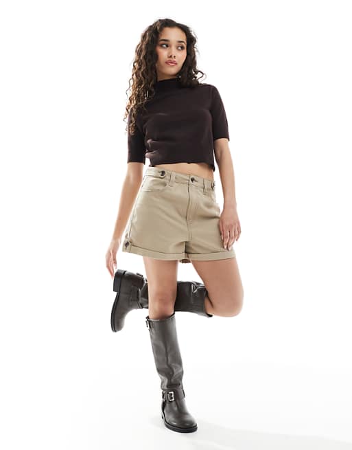 Asos ASOS DESIGN Laundered Tab Detail Shorts In Mocha