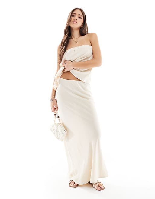 asos ASOS DESIGN linen blend bias cut maxi skirt in beige
