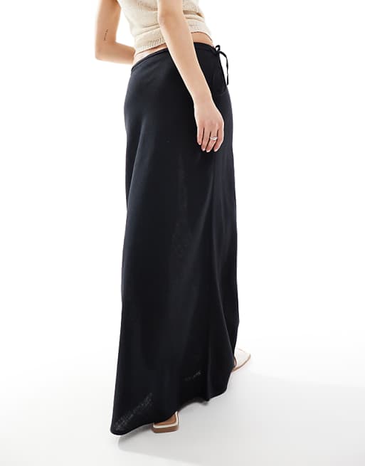 Asos ASOS DESIGN Linen Blend Bias Maxi Skirt In Black