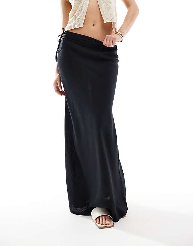 asos ASOS DESIGN linen blend bias maxi skirt in black