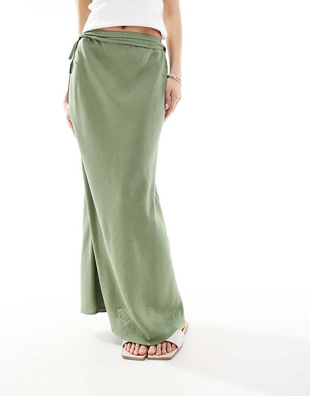 Asos ASOS DESIGN Linen Blend Bias Maxi Skirt In Khaki