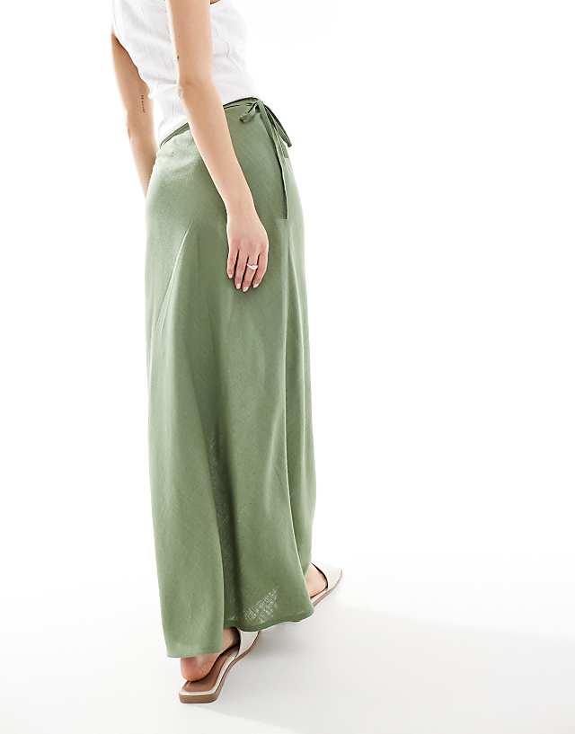 Asos ASOS DESIGN Linen Blend Bias Maxi Skirt In Khaki