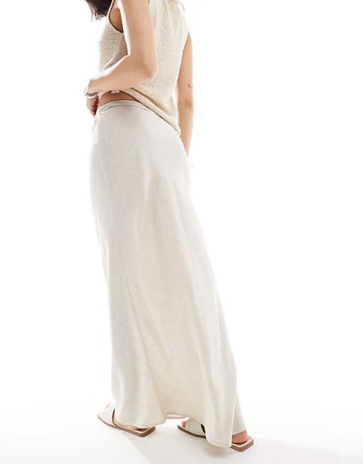 Asos ASOS DESIGN Linen Blend Bias Maxi Skirt In Stone