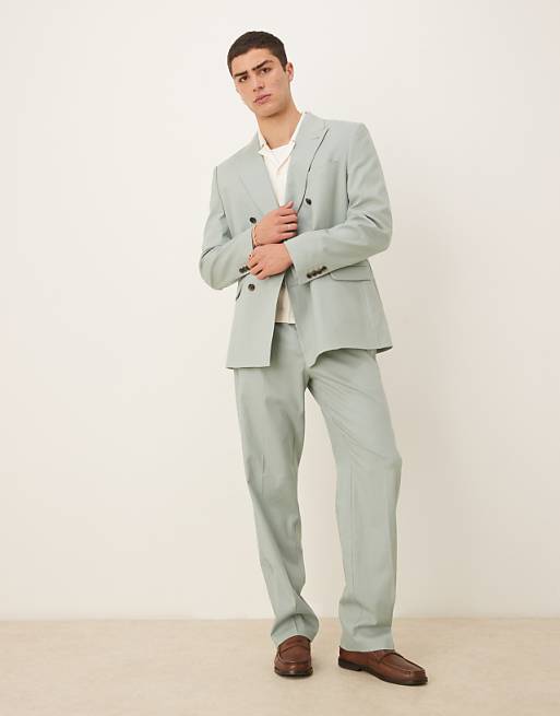 asos ASOS DESIGN linen blend double breasted regular suit in green