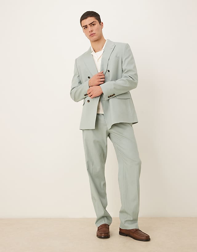 asos ASOS DESIGN linen blend double breasted regular suit in green