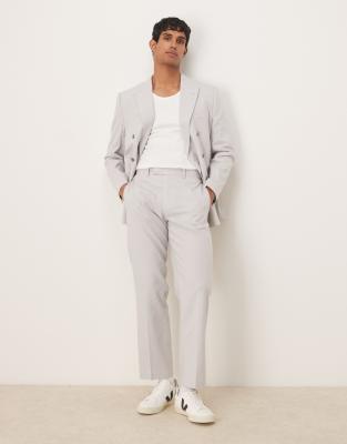 Asos ASOS DESIGN Linen Blend Double Breasted Regular Suit In Pebble