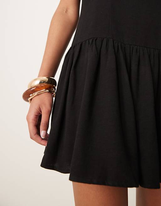 Asos ASOS DESIGN Linen Blend Drop Waist Mini Dress In Black