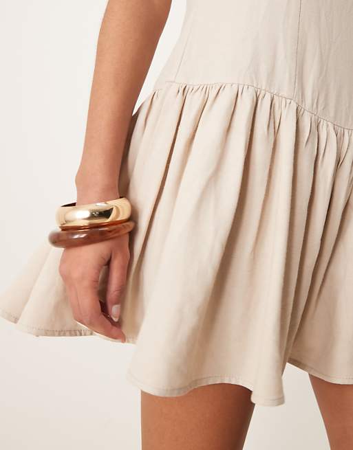 Asos ASOS DESIGN Linen Blend Drop Waist Mini Dress In Mocha