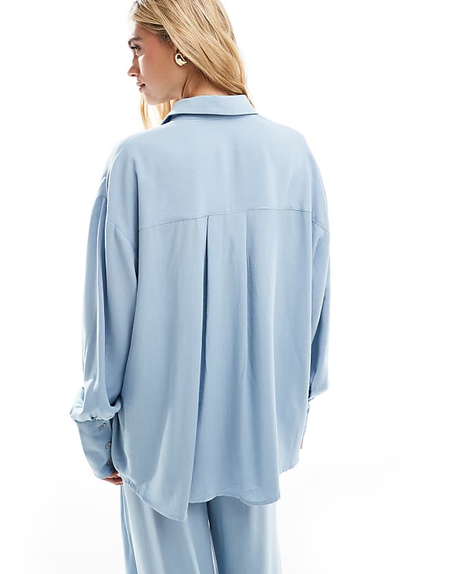 Asos ASOS DESIGN Linen Blend Oversized Shirt In Blue