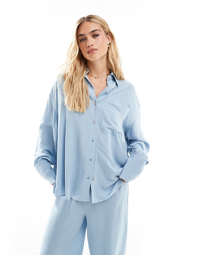 asos ASOS DESIGN linen blend oversized shirt in blue