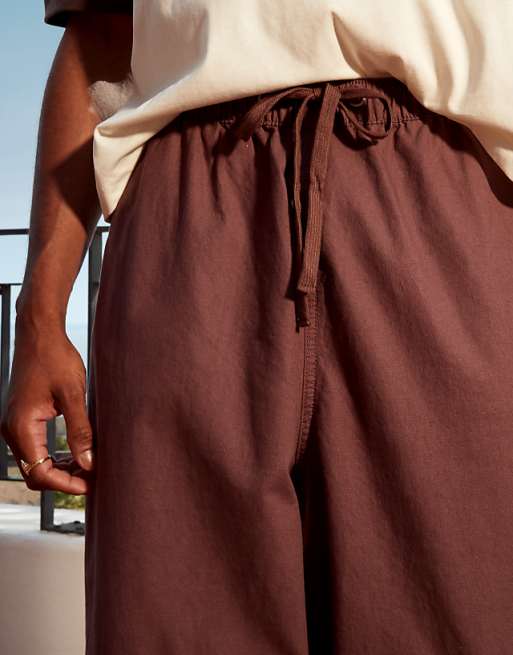 Asos ASOS DESIGN Linen Blend Parachute Trousers In Brown
